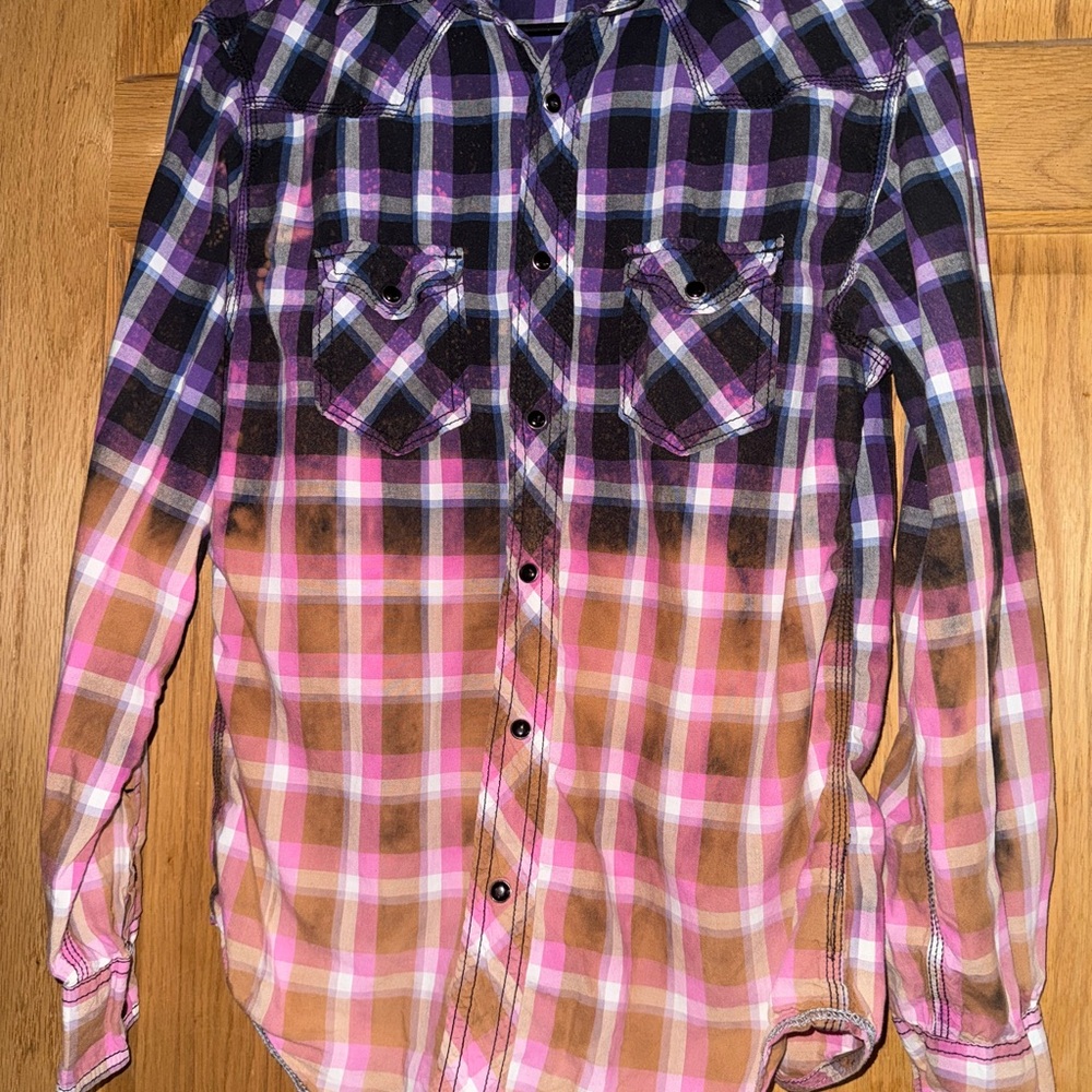 Flannel Arizona ombré dyed purple pink western button down shirt small women’s